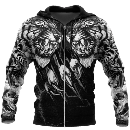 Double Tiger 3D Tattoo Over Printed Shirt for Men and Women