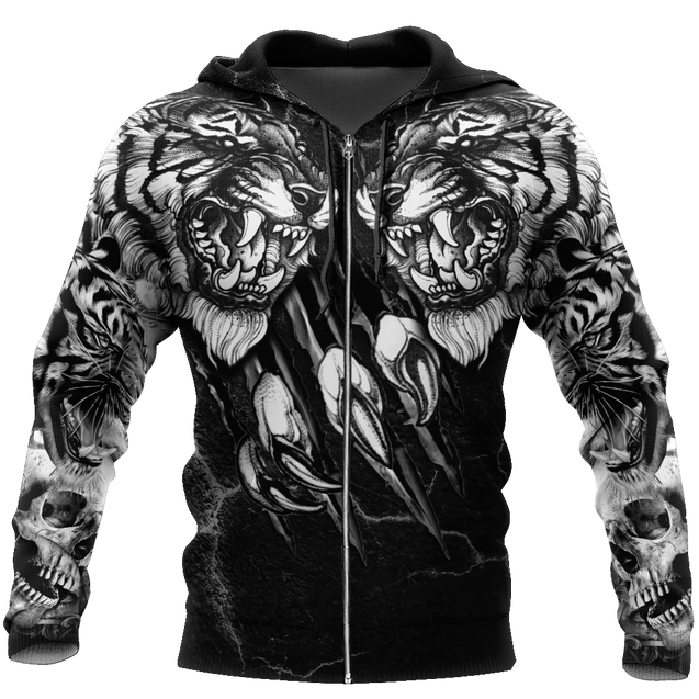 Double Tiger 3D Tattoo Over Printed Shirt for Men and Women