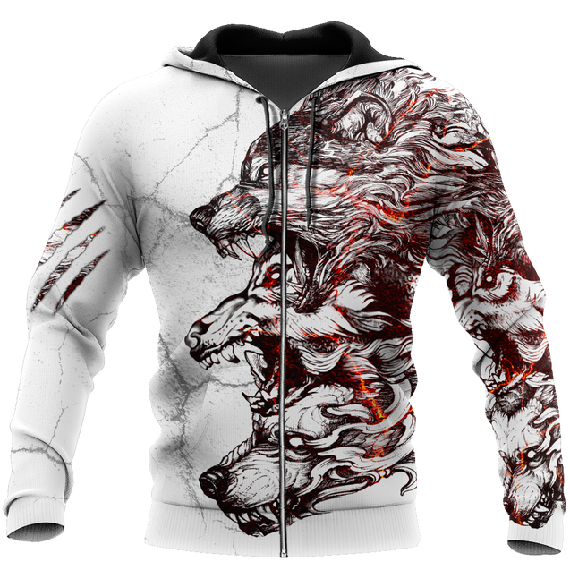 Three Gray Wolfs White Tattoo 3D All Over Printed Unisex Shirts