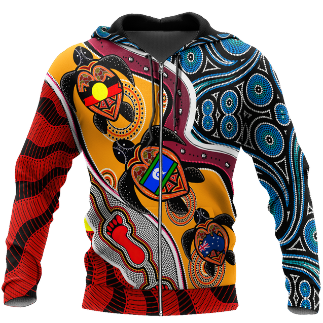 Australia Aboriginal Dots With Turtle And Naidoc Flags 3D Hoodie Shirt For Men And Women