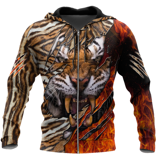 Warrior Tiger Hoodie Over Printed for Men and Women