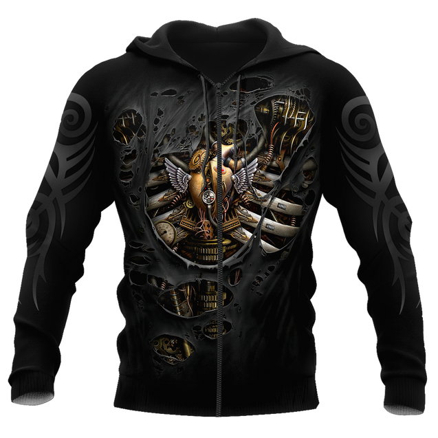 Steampunk Mechanic Skull All Over Printed Hoodie For Men and Women Pi21102002