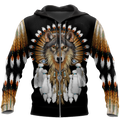 Native American Wolf Hoodie T Shirt For Men and Women HAC210405-Apparel-NM-Zipped Hoodie-S-Vibe Cosy™