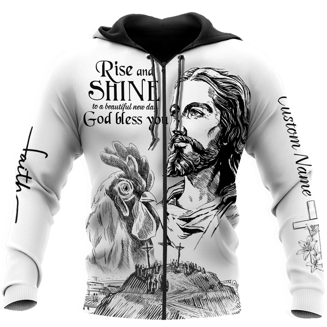 Rooster Rise And Shine Jesus 3D Over Printed Unisex Deluxe Hoodie ML