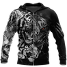 Tiger Black and White Tattoo Over Printed Hoodie for Men and Women