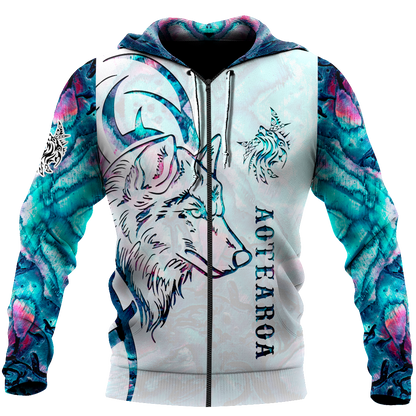 Paua shell wolf tattoo 3d all over printed shirt and short for man and women-Apparel-PL8386-Zipped Hoodie-S-Vibe Cosy™
