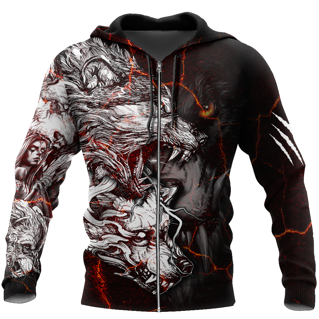 Red Thunder Wolf Tattoo All Over Printed Unisex Shirt