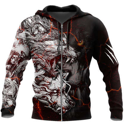 Red Thunder Wolf Tattoo All Over Printed Unisex Shirt