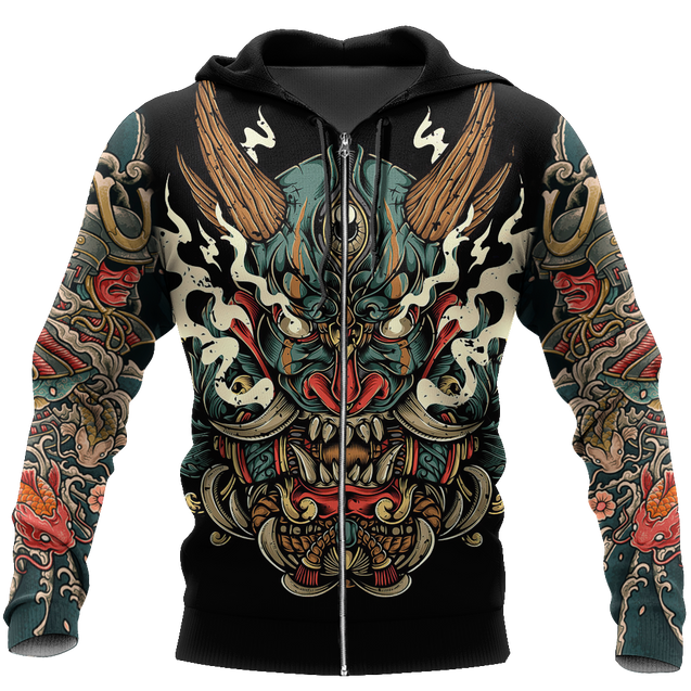 Samurai Tattoo Art Hoodie T Shirt For Men and Women HAC220602-NM-Apparel-NM-Zipped Hoodie-S-Vibe Cosy™