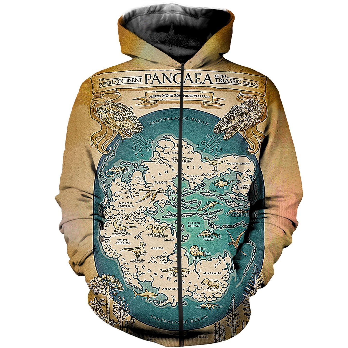 3D All Over Printed Dinosaur Map Shirts And Shorts-3D All Over Printed Clothes-HP Arts-Zipped Hoodie-XS-Vibe Cosy™