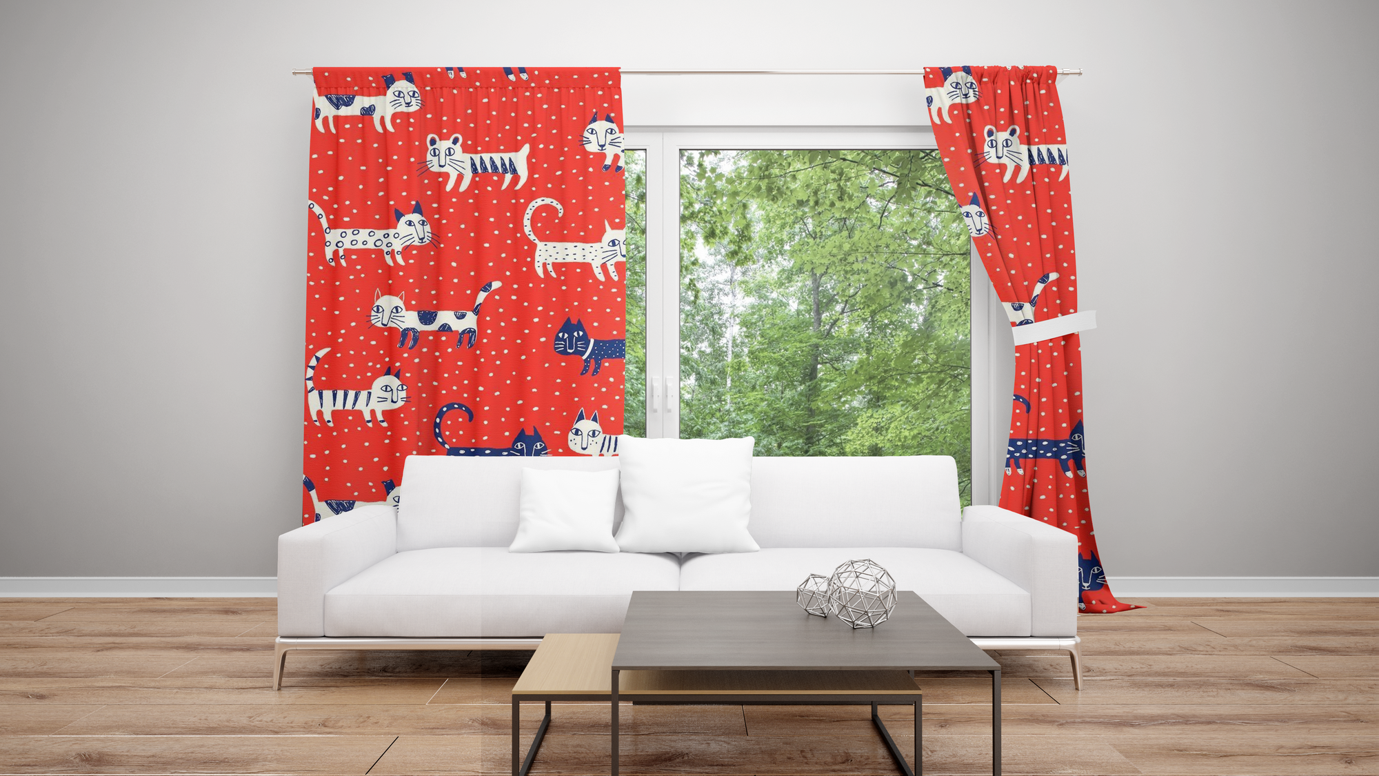 Cat Passion Window Curtains by SUN JJ080521-Curtains-SUN-52'' x 63''-Vibe Cosy™