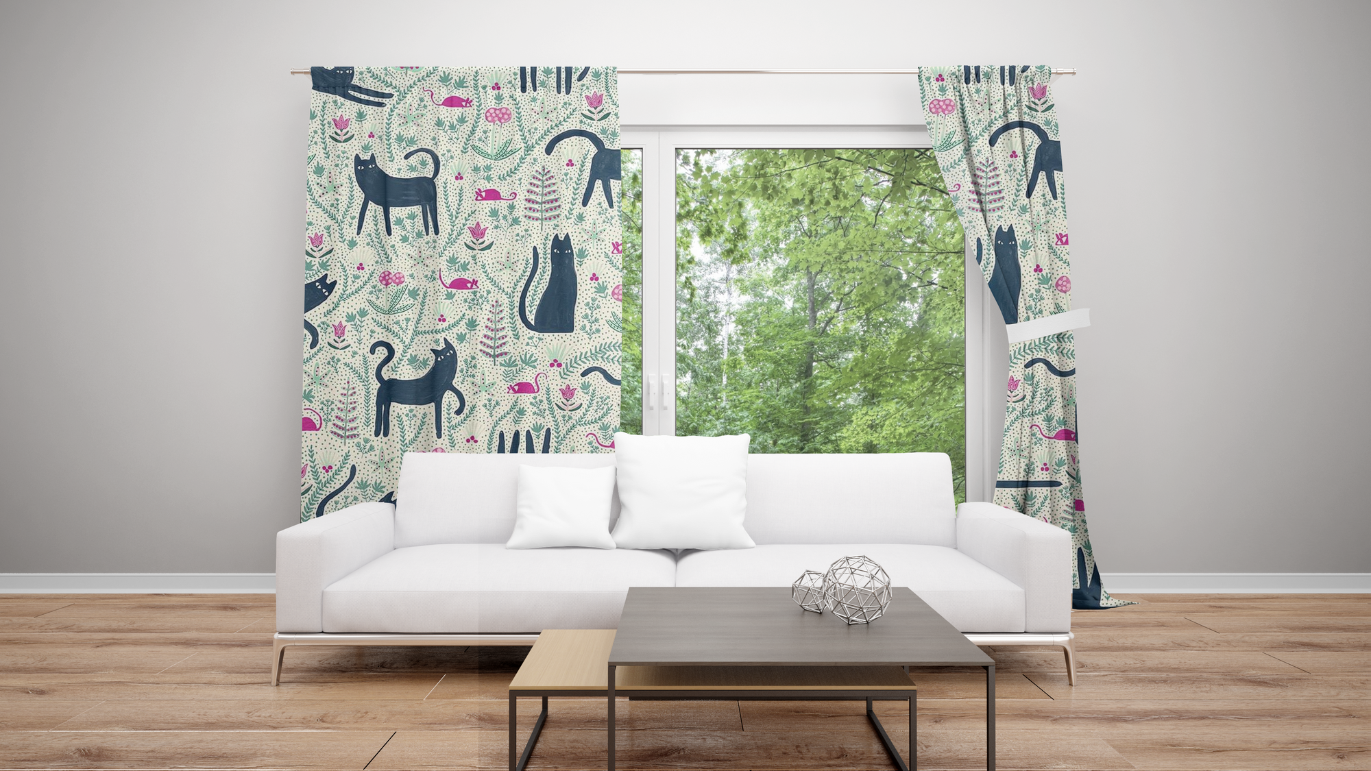 Cat Passion Window Curtains by SUN JJ080522-Curtains-SUN-52'' x 63''-Vibe Cosy™