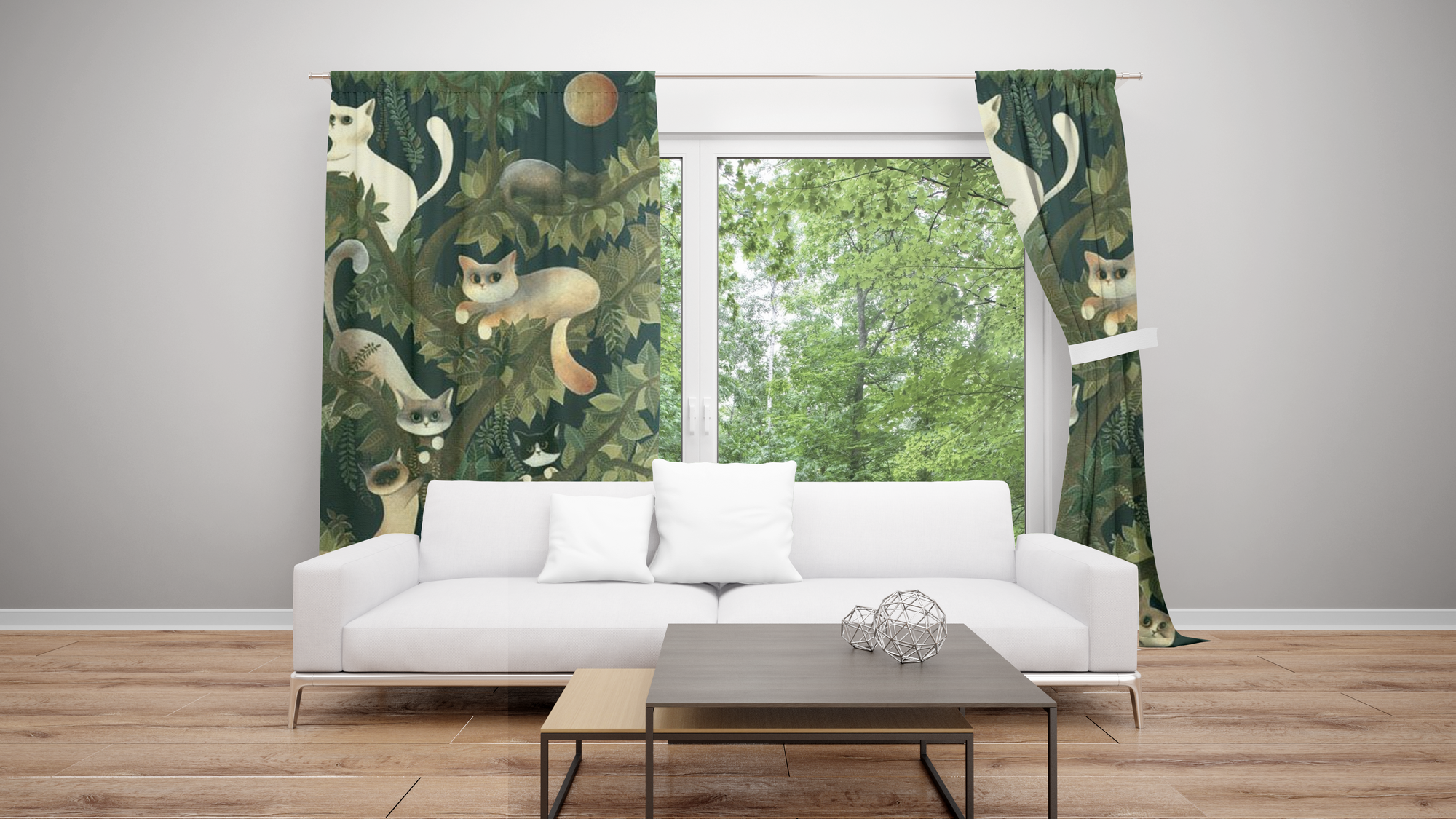 Cat Passion Window Curtains by SUN JJ080523-Curtains-SUN-52'' x 63''-Vibe Cosy™