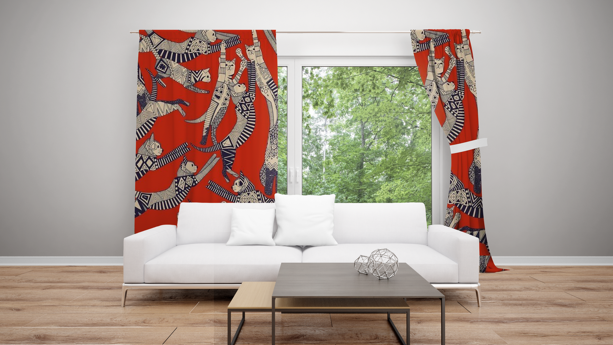 Cat Passion Window Curtains by SUN JJ080524-Curtains-SUN-52'' x 63''-Vibe Cosy™
