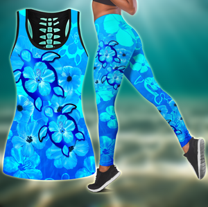 Blue Hibiscus Turtles In Hawaiian Dream Combo Legging + Tank Limited by SUN JJ160521-Apparel-SUN-S-S-Vibe Cosy™