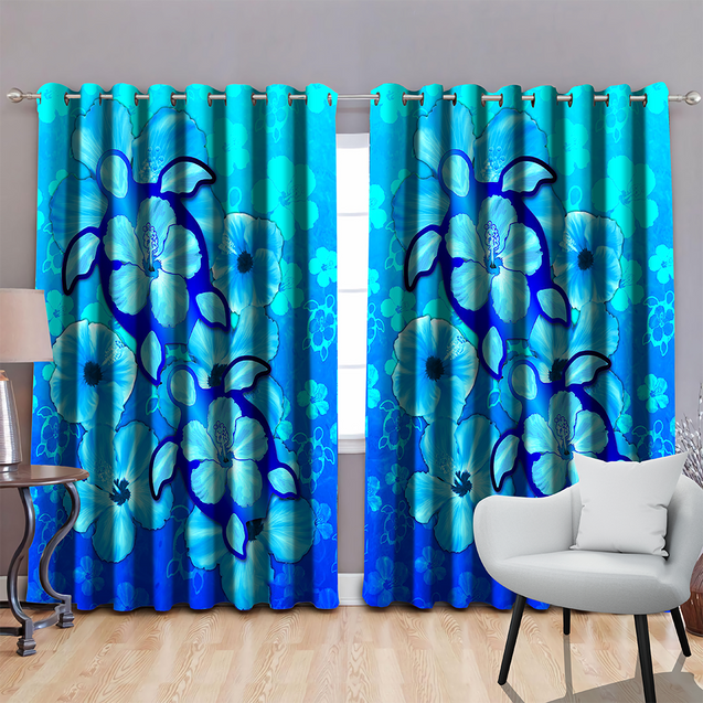 Blue Hibiscus Turtles In Hawaiian Dream Window Curtains JJ160521-Curtains-SUN-52'' x 63''-Vibe Cosy™