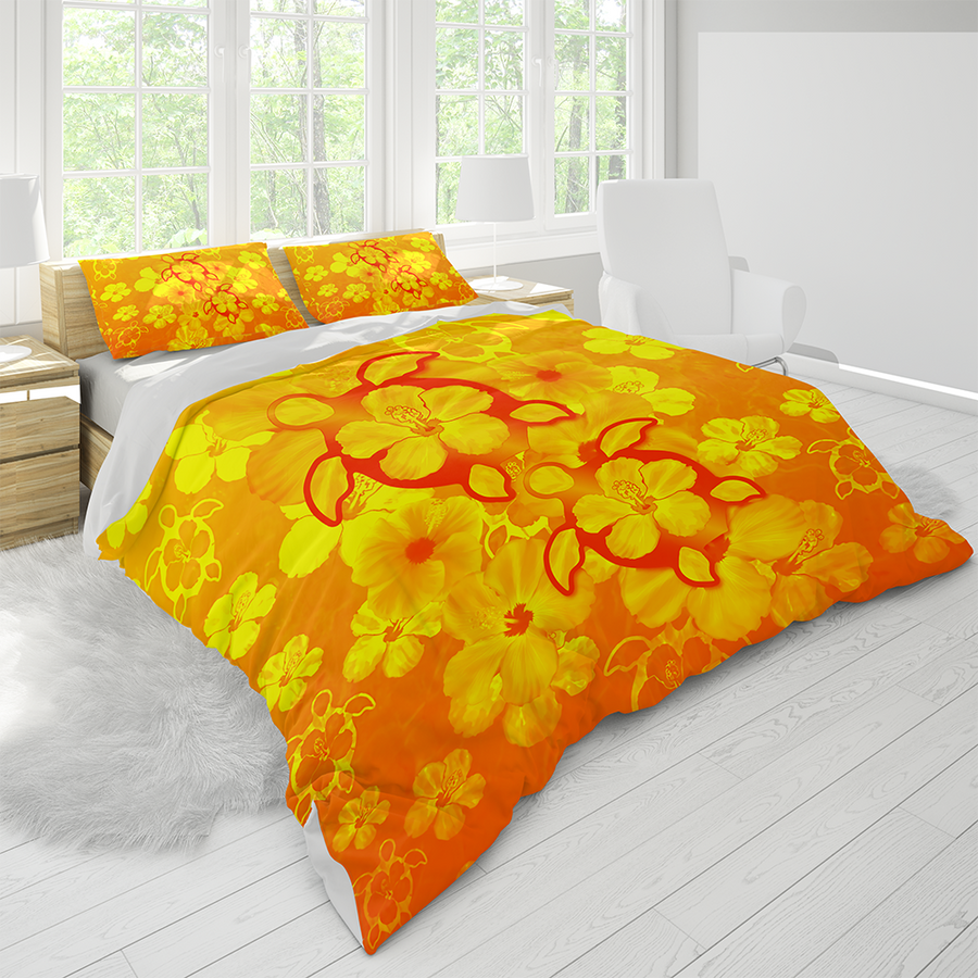 Orange Hibiscus Turtles In Hawaiian Dream Bedding Set by SUN JJ160524S-Quilt-SUN-US King-Vibe Cosy™