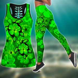 Green Hibiscus Turtles In Hawaiian Dream Combo Legging + Tank Limited by SUN JJ160525S-Apparel-SUN-S-S-Vibe Cosy™