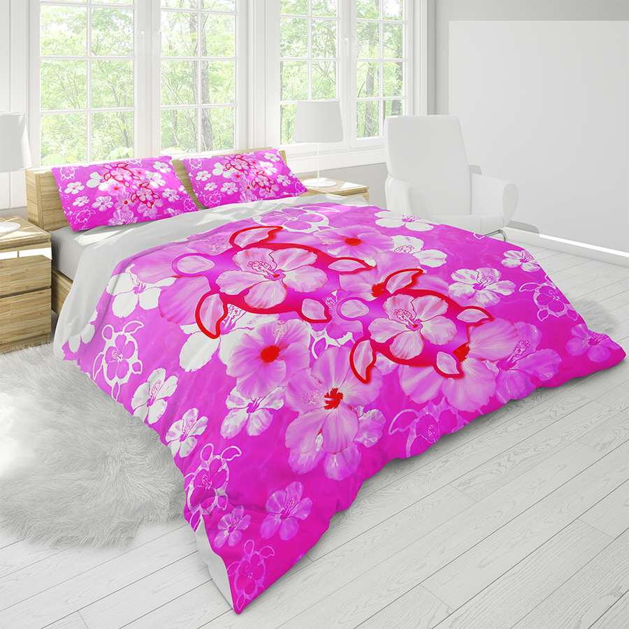 Pink Hibiscus Turtles In Hawaiian Dream Bedding Set by SUN JJ160526S-Quilt-SUN-US King-Vibe Cosy™