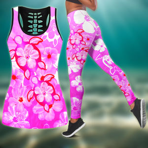 Pink Hibiscus Turtles In Hawaiian Dream Combo Legging + Tank Limited by SUN JJ160526S-Apparel-SUN-S-S-Vibe Cosy™