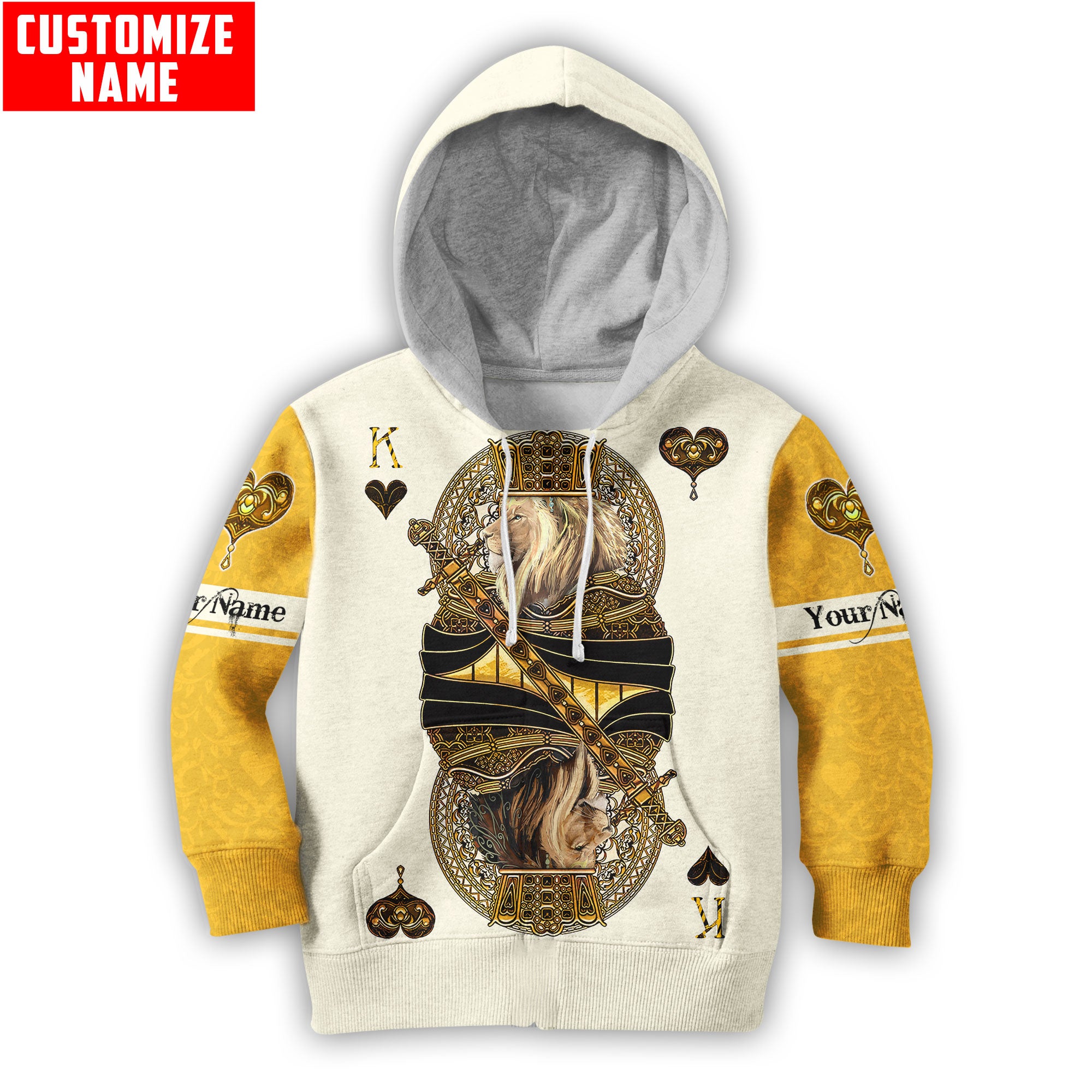 Gift For Son and Daughter Custom Name King Hearts Lion Poker 3D All Over Printed Shirts For Kids From 1 year - 15 years