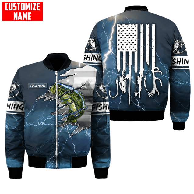 Largemouth Bass Fishing US Flag Custom name fishing shirts for men and women