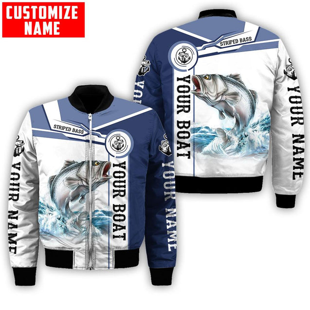 Custom name Striped Bass fishing Catch and Release 3D Design Fishing Bomber jacket