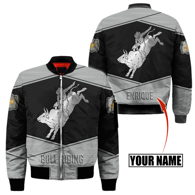 Personalized Name Bull Riding 3D All Over Printed Unisex Shirts Metal Pattern