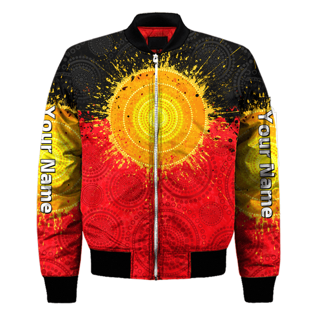 Custom name Aboriginal Flag Indigenous Sun Fleece Zip-Up Hoodie