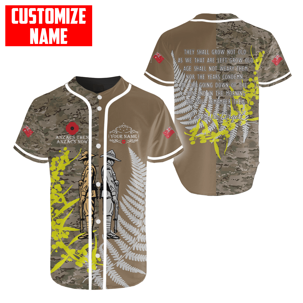 Custom name Anzac day The ode remembrance Soldier 3D printed summer shirts
