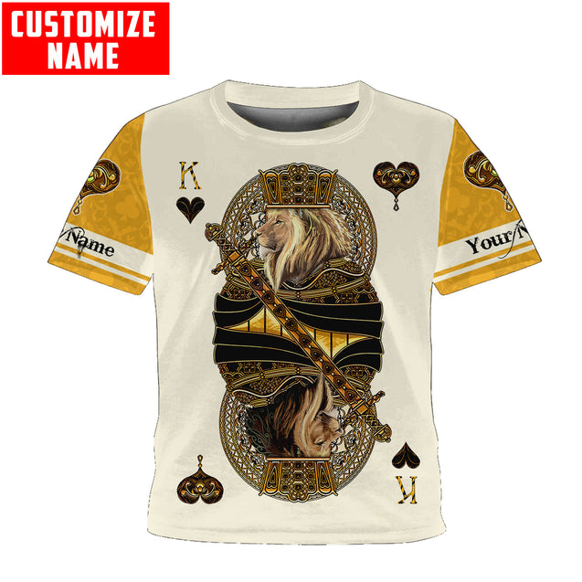 Gift For Son and Daughter Custom Name King Hearts Lion Poker 3D All Over Printed Shirts For Kids From 1 year - 15 years