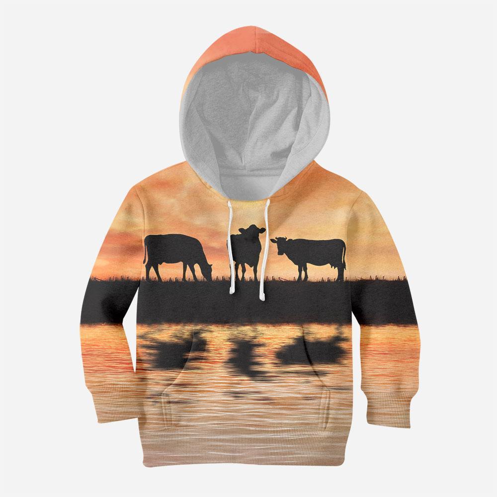 Sunset and Cow Kids All Over-Apparel-HD09-Hoodie-TODDLER 2T-Vibe Cosy™