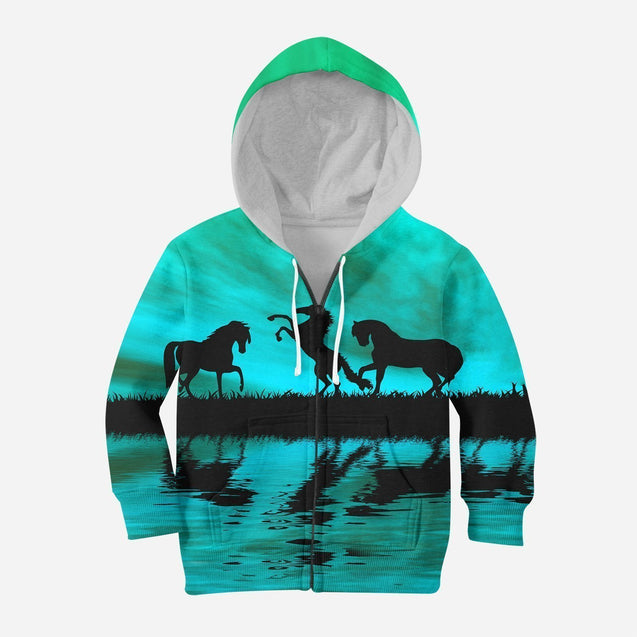 3D All Over Print Kid's Animals Horse Hoodie-Apparel-Phaethon-ZIPPED HOODIE-TODDLER 2T-Vibe Cosy™