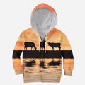 Sunset and Cow Kids All Over-Apparel-HD09-ZIPPED HOODIE-TODDLER 2T-Vibe Cosy™