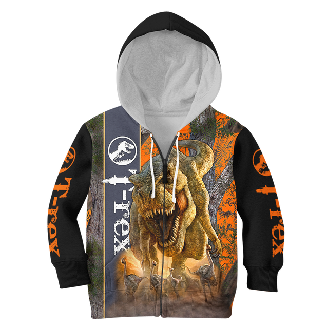 DINOSAUR T-REX 3D ALL OVER PRINTED SHIRTS MP898-Apparel-MP-Kid Zip-up Hoodie-S-Vibe Cosy™