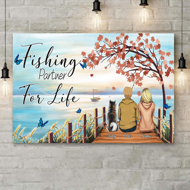 Customized Name Fishing Partner For Life Landscape Canvas Poster Wall Art