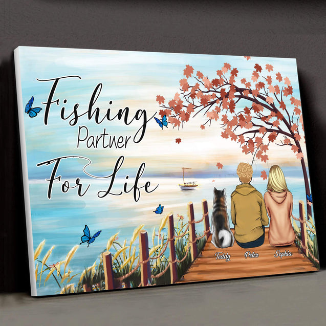 Customized Name Fishing Partner For Life Landscape Canvas Poster Wall Art