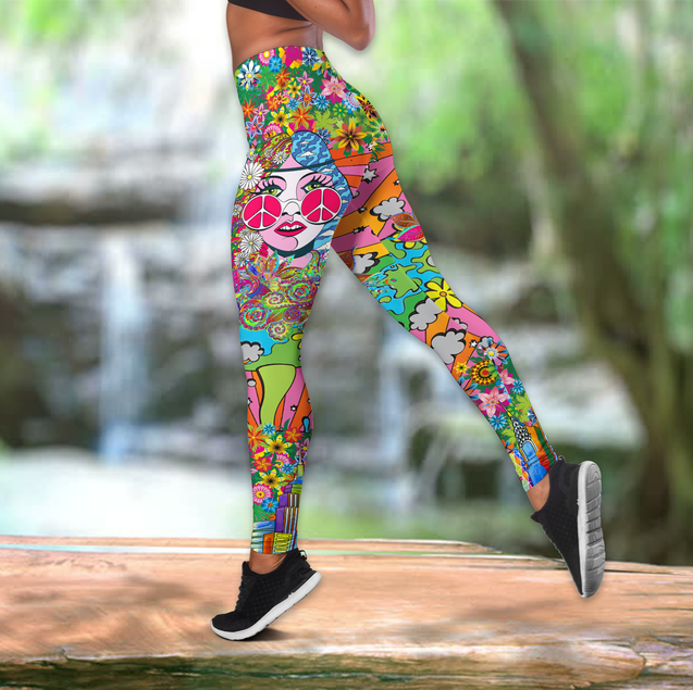 Tropical Hippie Girl Combo Hollow Tank Top And Legging Outfit MH05032101