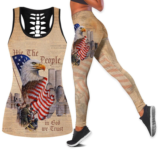 Happy Independence Day United States of America 3D All Over Printed Legging + Hollow Tank