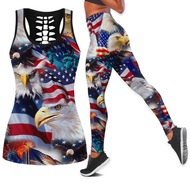 Happy Independence Day United States of America 3D All Over Printed Legging + Hollow Tank