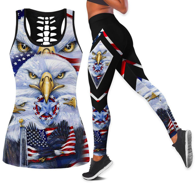 Happy Independence Day United States of America 3D All Over Printed Legging + Hollow Tank