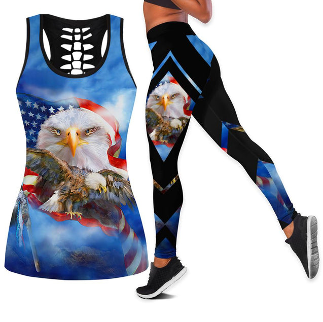 Happy Independence Day United States of America 3D All Over Printed Legging + Hollow Tank