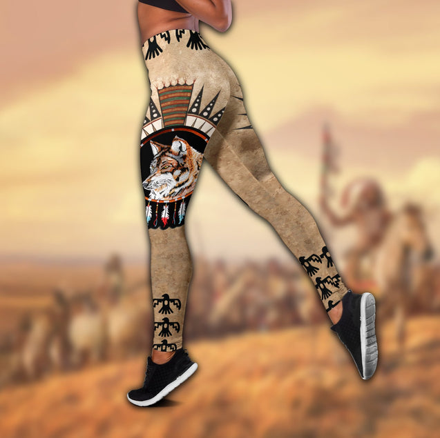 Wolf Native American 3D All Over Printed Legging + Hollow Tank