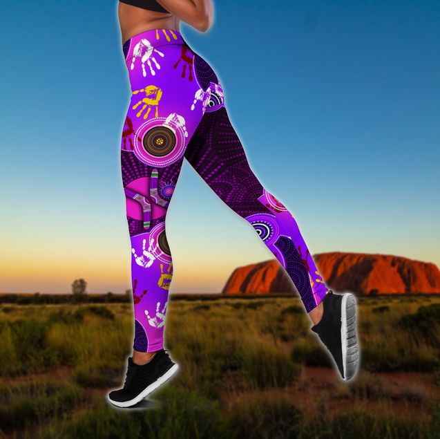 Aboriginal Naidoc Week 2021 Purple Turtle Lizard Sun 3D print combo legging tanktop