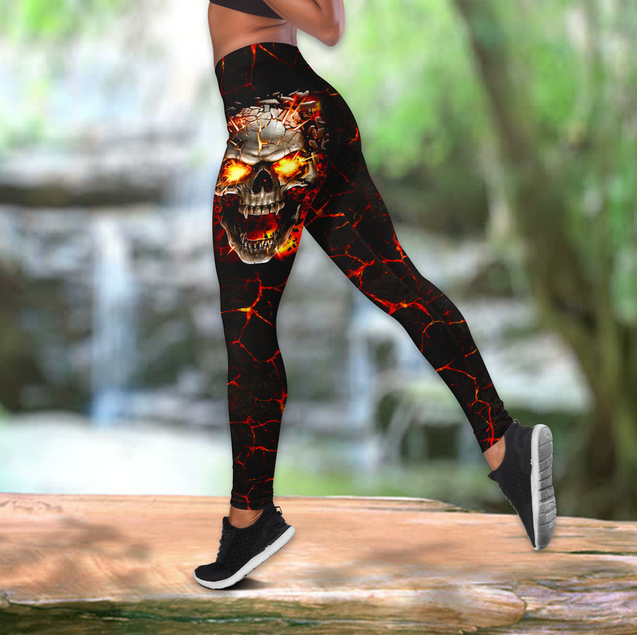 Fire Skull Combo Hollow Tank Top And Legging Outfit MH01032102