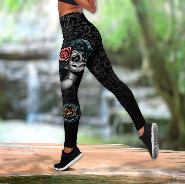 Skull Girl Biker Legging + hollow tank combo outfit