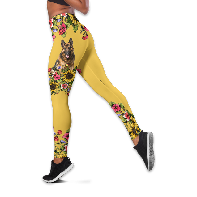 German Shepherd flowers legging + hollow tank combo ver2