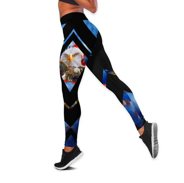 Happy Independence Day United States of America 3D All Over Printed Legging + Hollow Tank