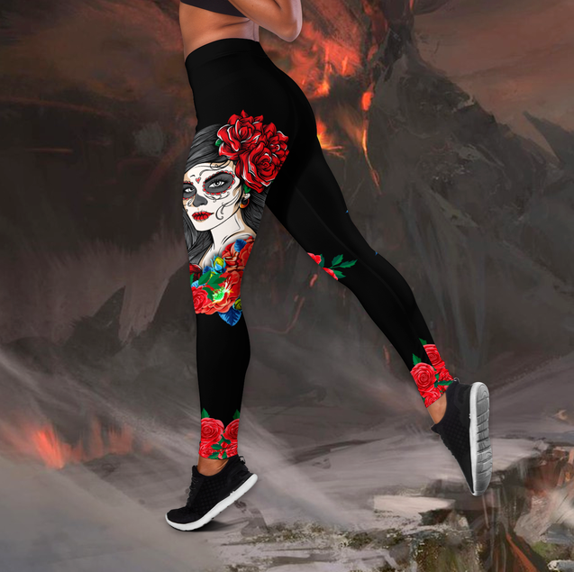 Skull Girl Biker Legging + hollow tank combo outfit