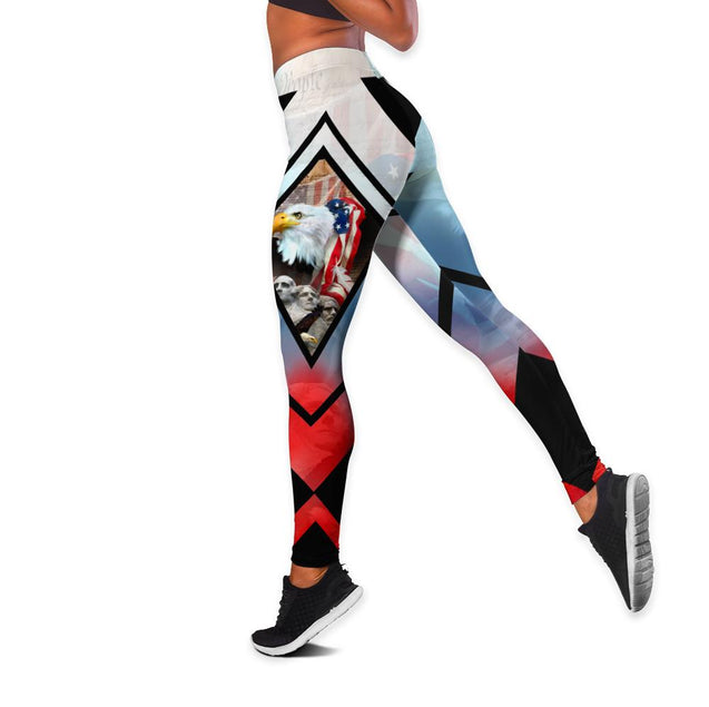 Happy Independence Day United States of America 3D All Over Printed Legging + Hollow Tank